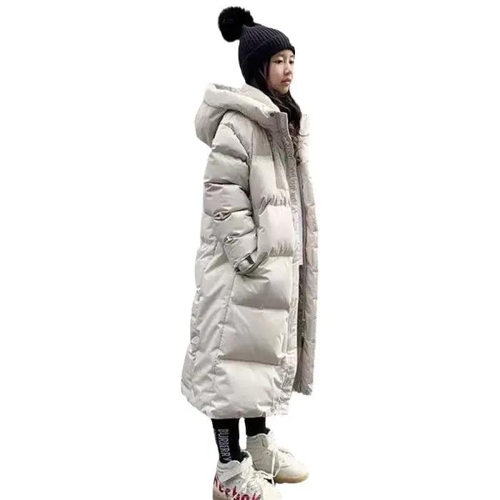 Manteau à capuche en coton pour adolescentes, veste longue et chaude, parkas rembourrées optiques, v