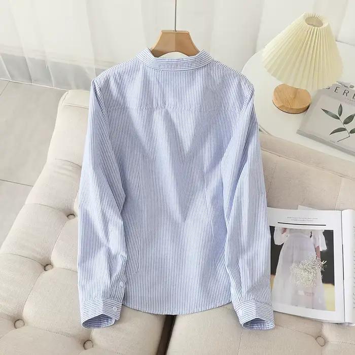 Chemise Oxford décontractée en coton pour femmes, chemisier rayé pour dames, chemises monochromes, b