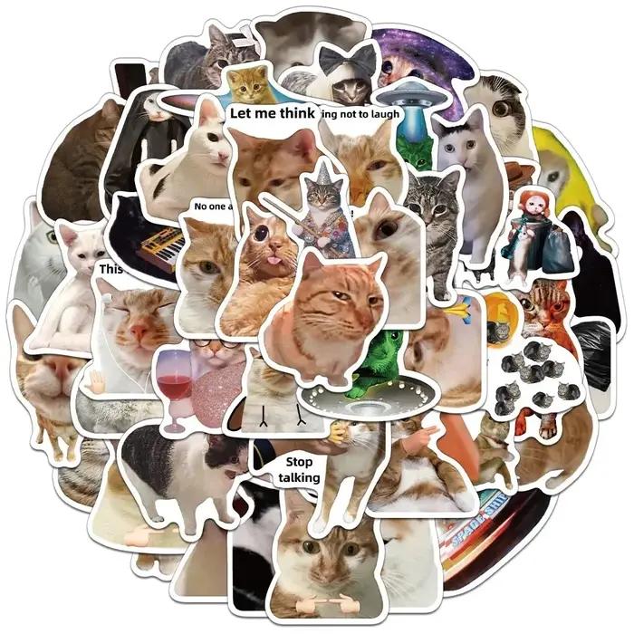 50pcs mignon drôle animaux chat Meme autocollants Kawaii dessin animé décalcomanies enfants jouets o