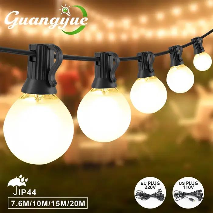 Guirlande lumineuse LED d'extérieur E12, ampoule globe givrée G40, blanc chaud, pour jardin, mariage