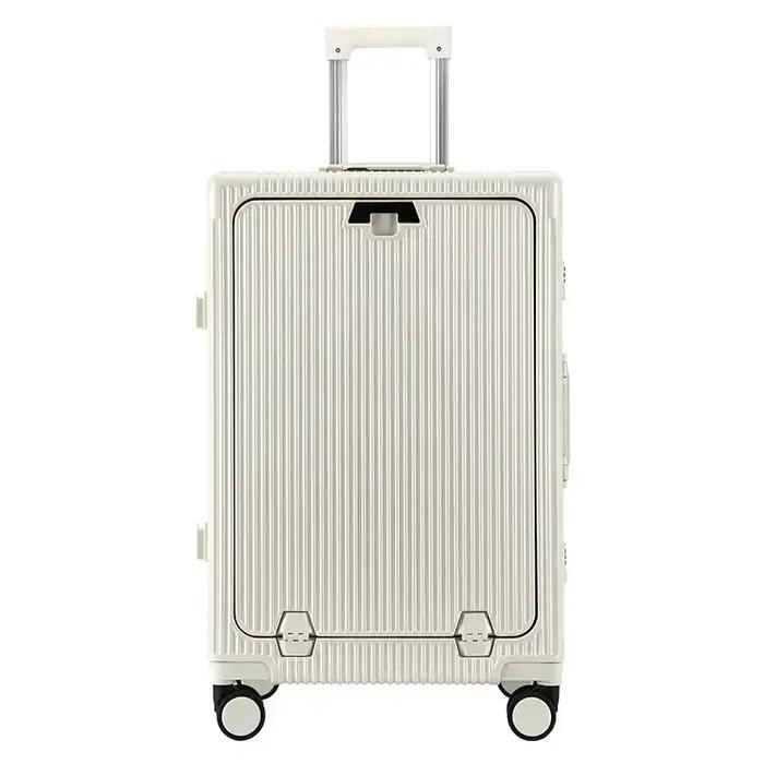 Valise à bagages roulante de grande capacité, ouverture frontale, cadre en aluminium ABS + boîtier d