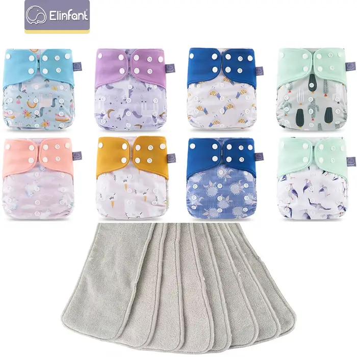 Elinfantile nouveaux couches pcoket imperméables assortis pour bébé 8 pièces couches en tissu maille