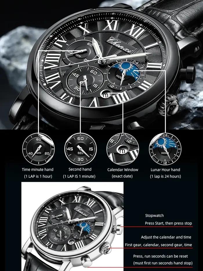 CHENXI 973 hommes montre à Quartz mode affaires Phase de lune Date multifonctionnel chronographe bra