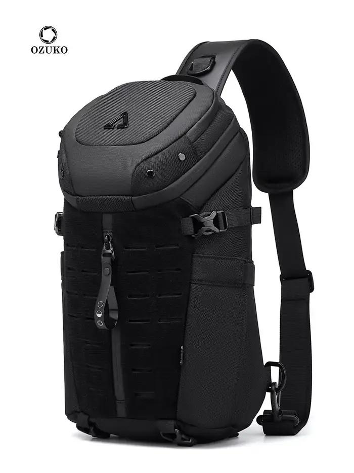 Ozuko-Sac à bandoulière étanche pour homme, sac de poitrine, sac à bandoulière antivol, USB, message