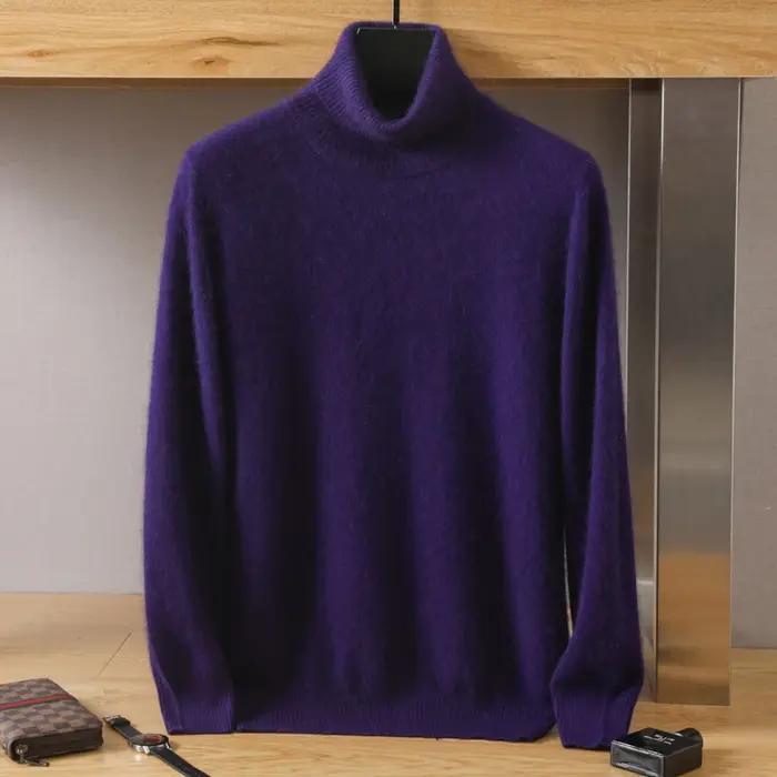 Pull à col roulé en cachemire de vison pour homme, ample, tricoté, grande taille, garde au chaud, au