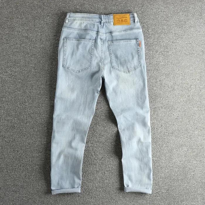 Jean bleu clair délavé rétro pour hommes, pieds slim, pantalon américain polyvalent à neuf points po