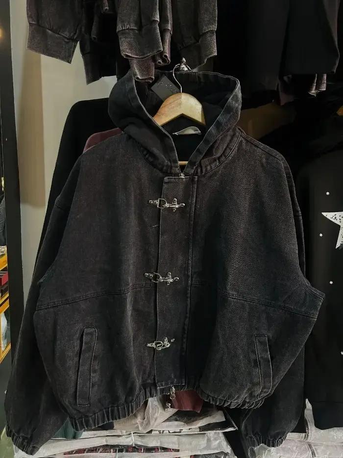 Sweat à capuche oversize Y2K style américain punk hip-hop avec boutons métalliques pour homme, tenda