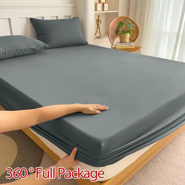 Drap housse 90 120 150 180x200 polyester bandes elastics color unie protection matelas lits simples doubles king size confort durable harmonie chambre