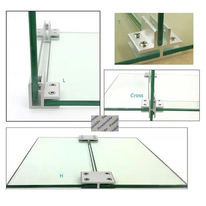 Lot de 4 supports de jonction en aluminium pour verre, en forme de L, T ou croisée, pour cloisons de