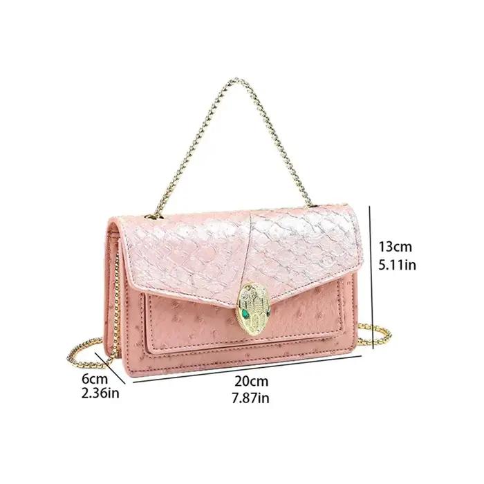 Sac à chaîne en cuir véritable pour femme, motif autruche tête de serpent, mini sac carré exquis à p
