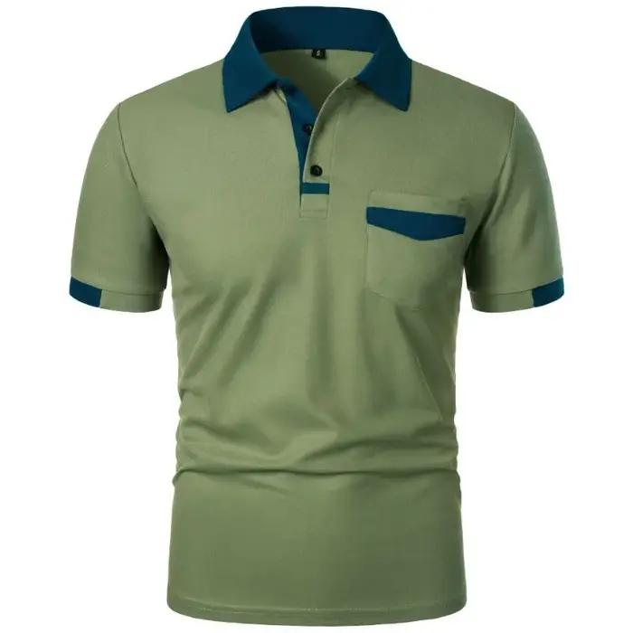 Nouveaux t-shirts à manches courtes pour hommes, Polo de couleur unie avec poches, chemises de base