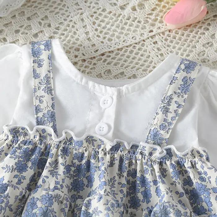 Combinaison coton manches longues nouveau-né fille - Costume batterie chapeau imprimé automne printemps