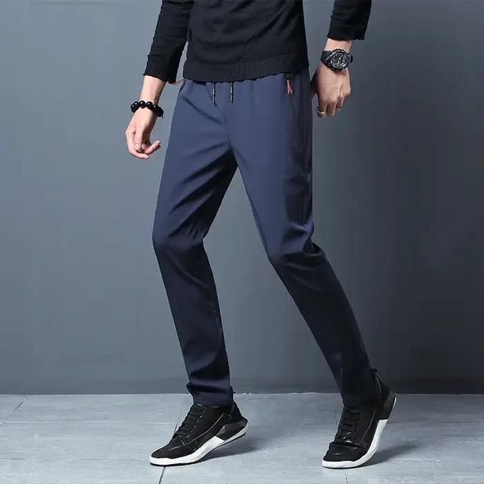 Pantalon décontracté homme Stretch coupe ajustée taille élastique survêtement coréen classique bleu