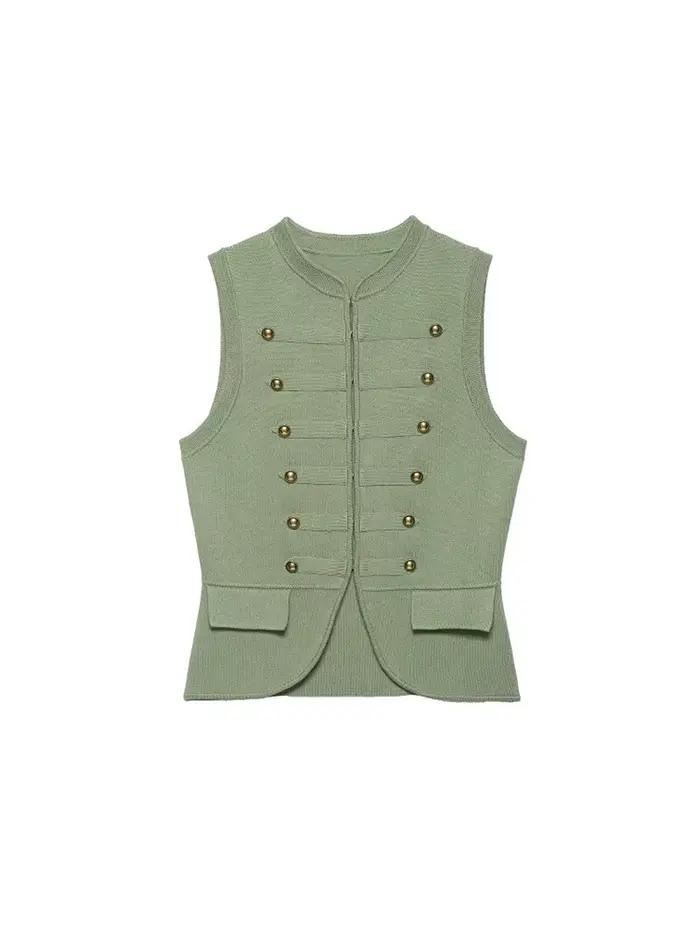 Débardeurs en tricot pour femmes, camisoles, été 2026, col rond, boutons, couleur unie, sans manches