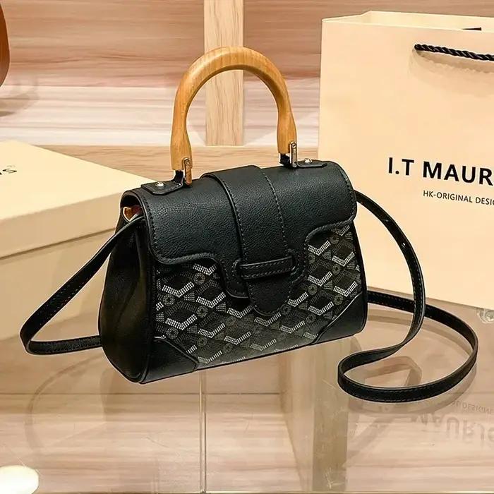 Sac Keli en cuir véritable avec manche en bois pour femmes, vieille fleur transfrontalière, nouveau