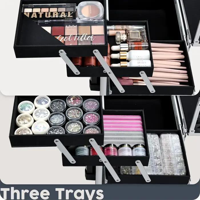 Trolley de Maquillage Roulant avec Tiroirs Coulissants et 4 Plateaux – Valise de Voyage pour Cosméti