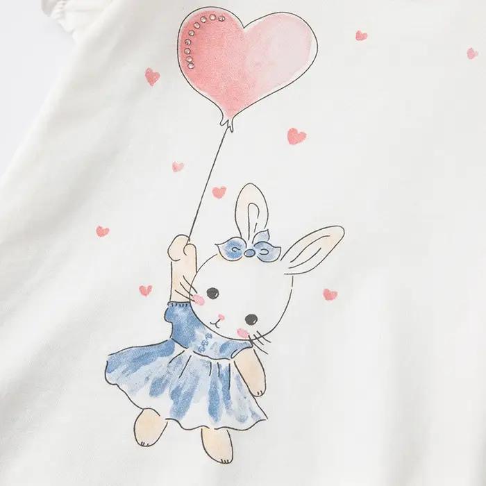 T-shirt manches bouffantes fille blanc DB2221905 - Haut imprimé dessin animé David Bella collection