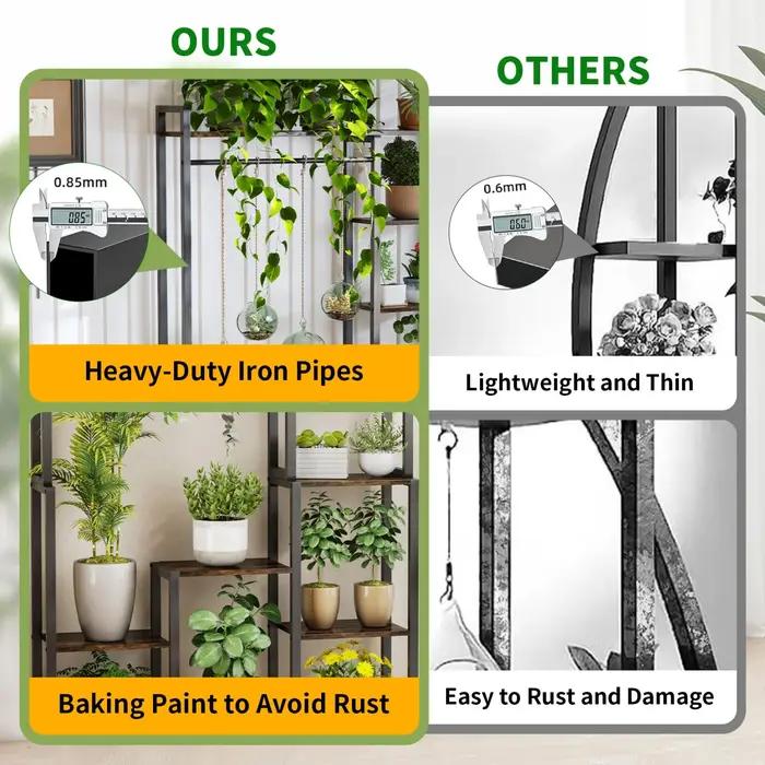 Support pour plantes d'intérieur de 180CM de haut, avec étagères et tige suspendue, support à fleurs