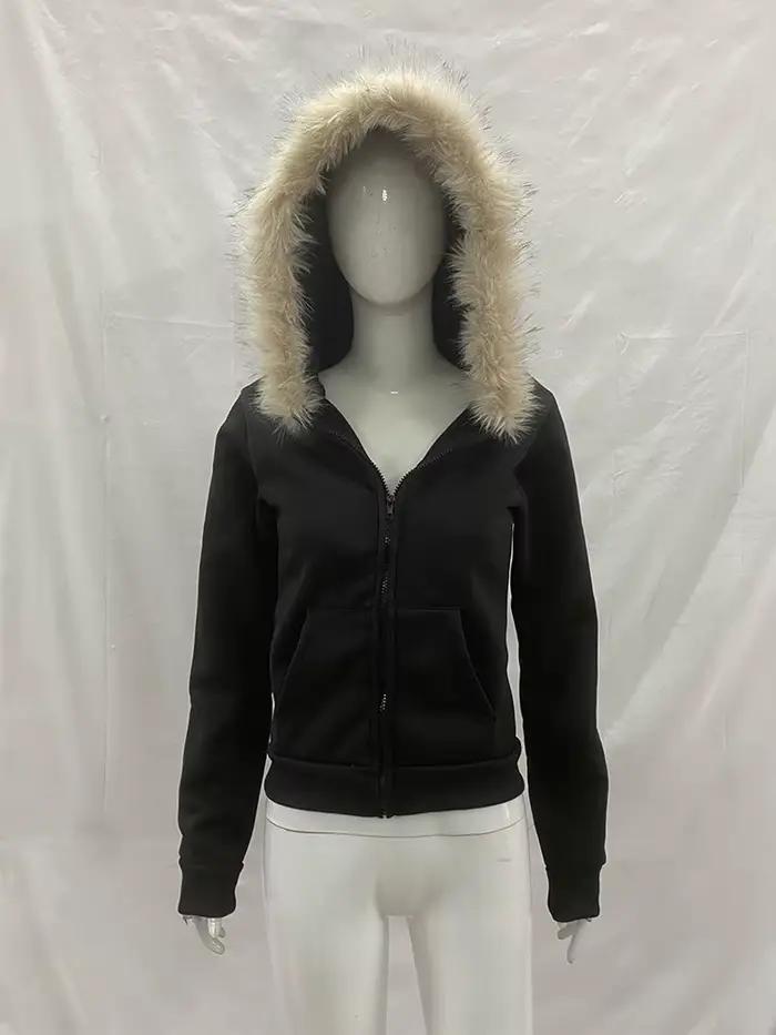 Y2K – sweat à capuche gothique Harajuku pour femmes, Sexy, Slim, Chic, col en fourrure en daim, lett