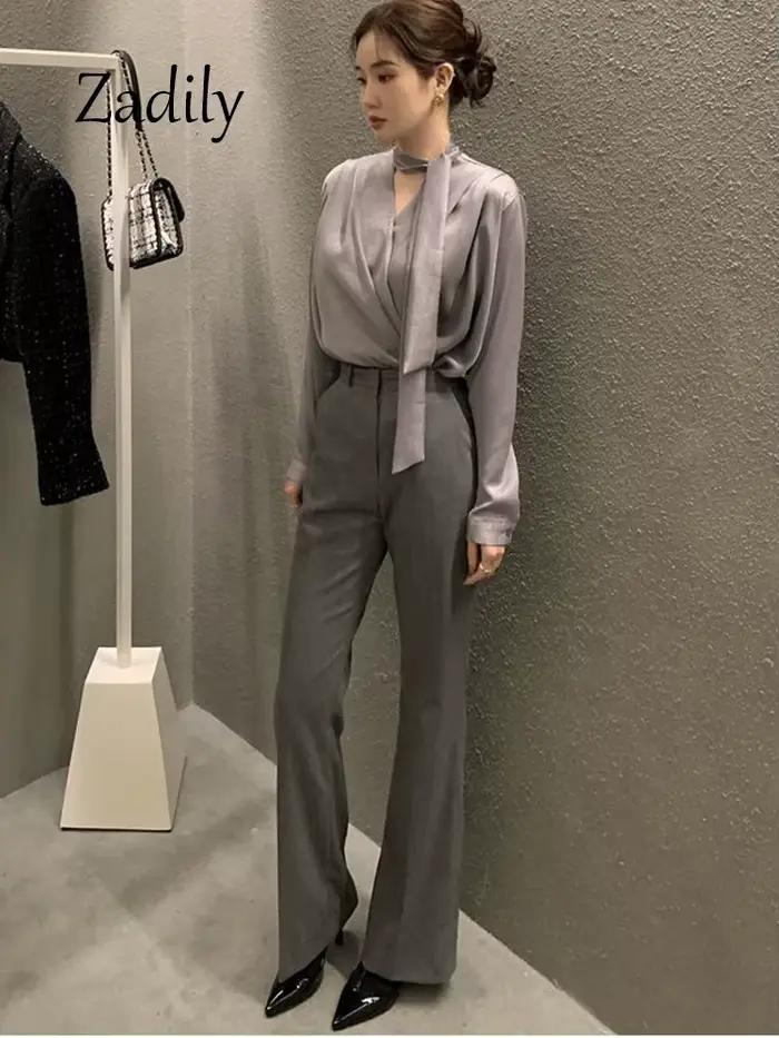 Zadily 2024 printemps bureau dame à manches longues femmes Satin Blouse Style coréen col en V pansem