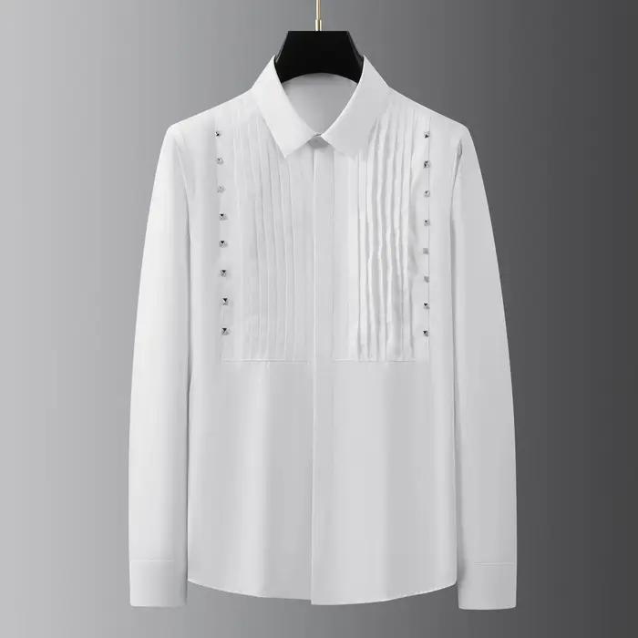 Chemise décontractée à manches longues pour hommes, décoration de rivet, chemises provoqué formelles