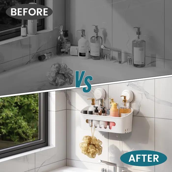 TAILI Étagère de douche d'angle à ventouse sans perçage, panier de rangement pour shampoing, maquill