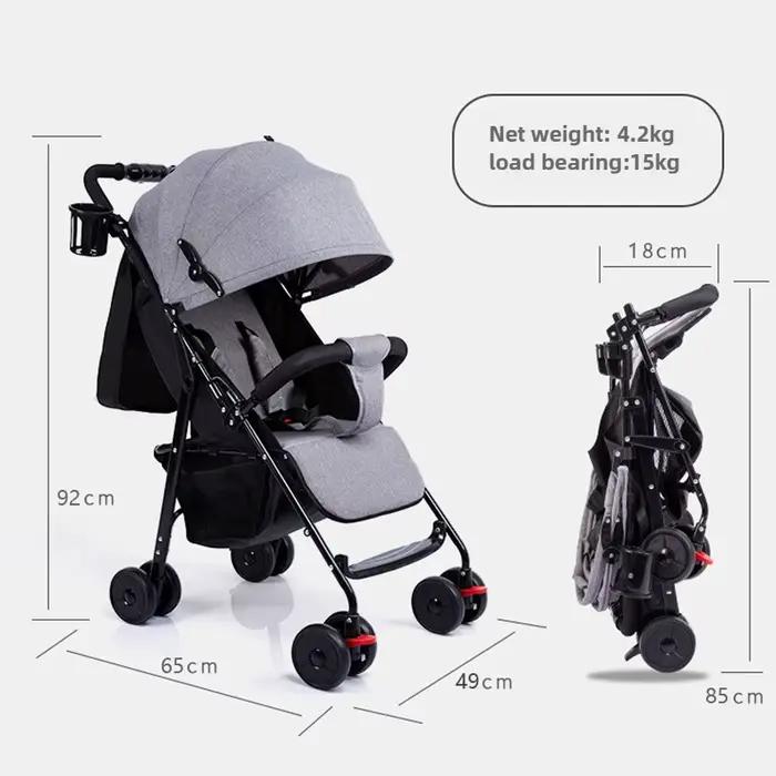 Poussette bébé pliable et légère pour s'asseoir et couché, absorbant les chocs et résistante aux fre