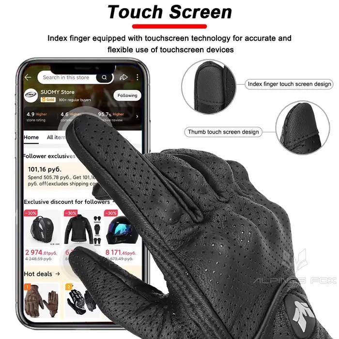 Gants de moto en cuir Vintage pour hommes, noirs, résistants à l'usure, pour écran tactile, antidéra