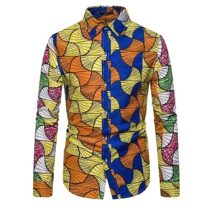 Chemises pour hommes imprimées traditionnelles africaines chemisiers décontractés à simple boutonnag