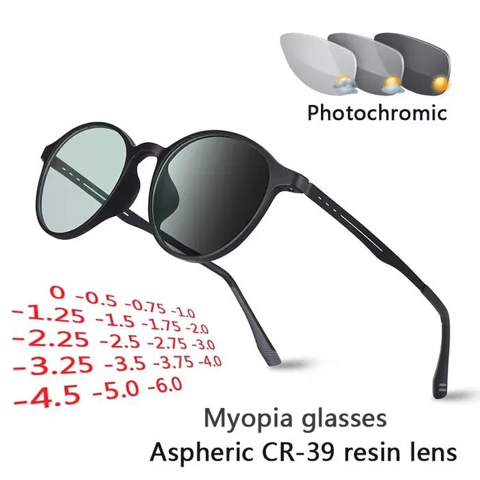 Lunettes photochromiques ultralégères en titane pour hommes et femmes, verres pour myopie, lunettes