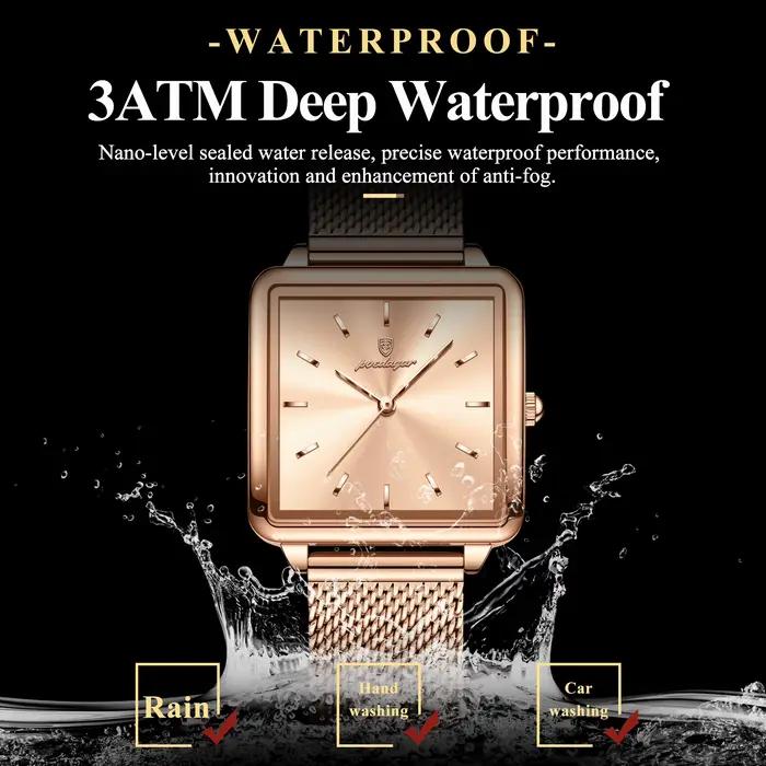 POEDAGAR carré mode dames montre étanche en acier inoxydable maille montre pour femme élégante femme