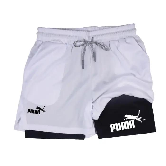 Short d'été deux en un Double couche respirant pour hommes, short de Compression élastique, short mu