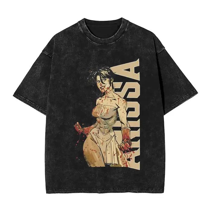 T-shirt unisexe oversize en coton, style streetwear, imprimé manga invincible américain, effet délav