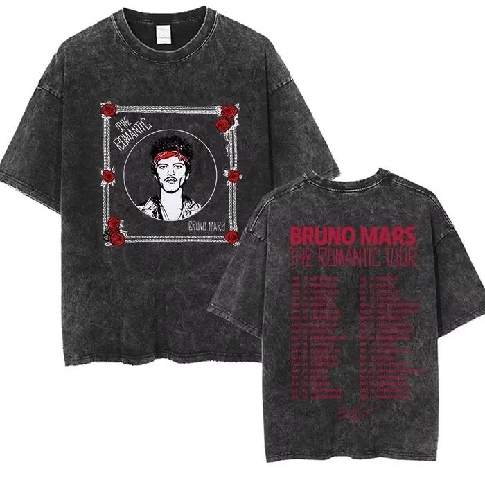 Bruno Mars The Romantic Tour 2026 T-shirts vintage délavés pour hommes et femmes, mode punk gothique