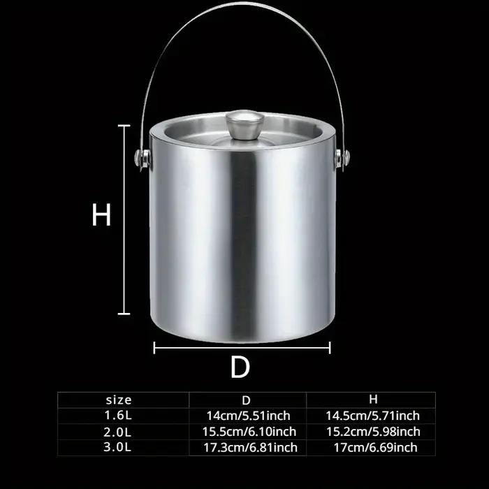 Seau à glace isolé en acier inoxydable, 1,6 l/2 l/3 l, vin, bière, Champagne, refroidisseur de fête