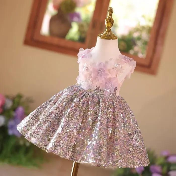Robe pour filles haut de gamme léger luxe Niche enfants paillettes anniversaire premier anniversaire