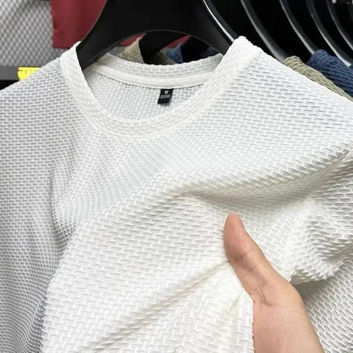 T-shirt d'été en maille de soie glacée pour homme, col rond, manches courtes, nouvelle collection 20