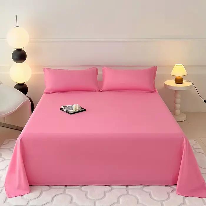 Draps plats de luxe en couleur unie pour chambre à coucher et hôtel, confortable et durable, 10 couleurs disponibles pour personnaliser votre intérieur