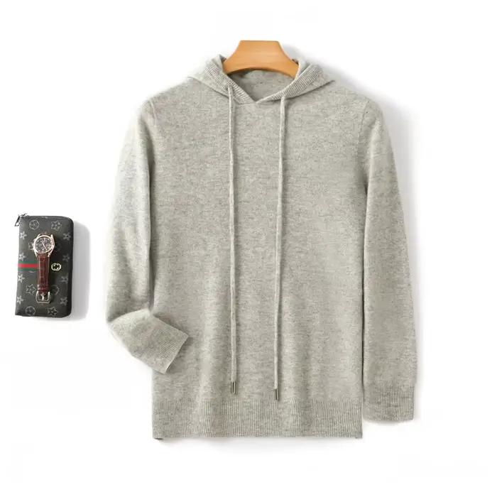 Pull à Capuche en Laine Mérinos 100% pour Homme, Col en Cachemire, Décontracté, à Manches sulf, Coll