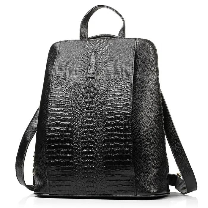 Sac à dos Zency en cuir de crocodile pour femme, 100 % véritable, sac de voyage, de travail ou d'éco