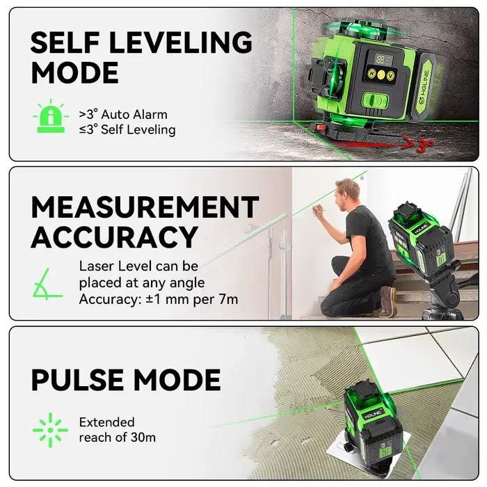 Niveau laser 4D HGLINE 16 lignes, contrôle à distance par application, rechargeable, auto-nivelant,