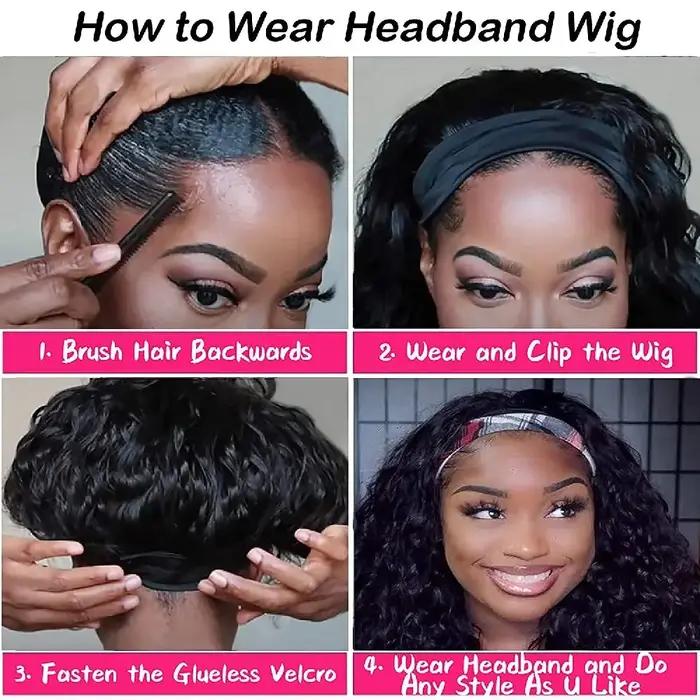 Perruque bandeau Deep Wave en cheveux humains, densité 200%, pour femmes, entièrement fabriquée à la