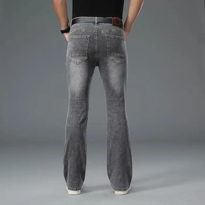 Jeans évasés en denim pour hommes, jeans stretch taille mi-haute pour hommes, jeans gris