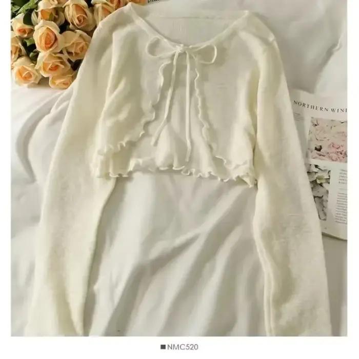 Cardigan d'été fin pour femmes, protection solaire, tricot à lacets, hauts féminins, Style coréen, m