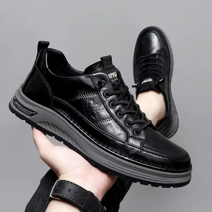 Chaussures pour hommes en cuir véritable italien nouvelles chaussures décontractées à lacets marque