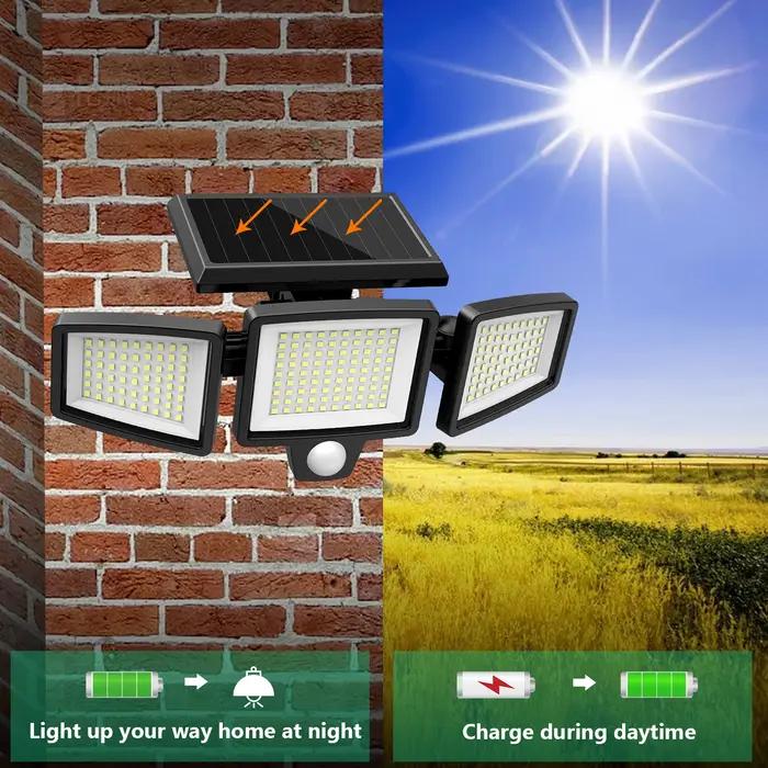 (Paquet 1/2/3) Lumière extérieure solaire à 3 têtes, lumière de sécurité avec détecteur de mouvement