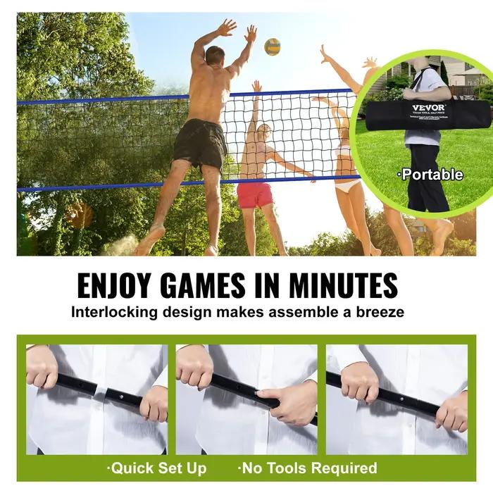 SucceBuy Système de filet de volley-ball extérieur, poteaux en acier à hauteur réglable avec pompe d
