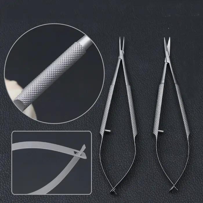 Nouveau 4 pièces/ensemble instruments microchirurgicaux ophtalmiques 12.5cm ciseaux + porte-aiguille