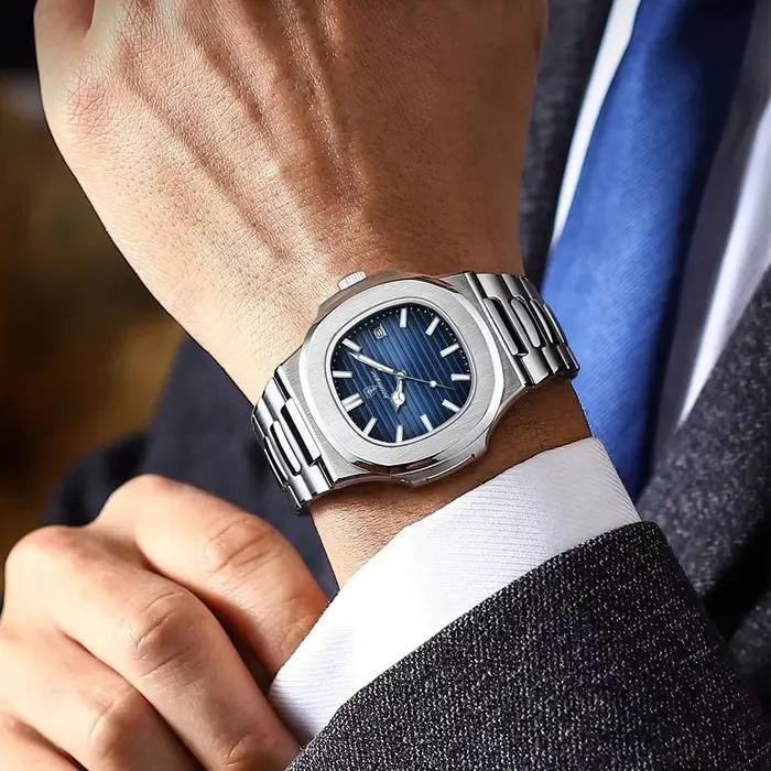 POEDAGAR mode carré Quartz homme horloge étanche lumineux Date montres en acier inoxydable pour homm