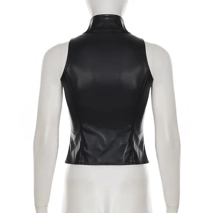 SUCHCUTE – gilet rétro Punk en cuir Pu pour femmes, avec couverture de manches, gothique, noir, sans